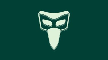 Beyaz Karnaval maskesi simgesi yeşil arka planda izole edildi. Maskeli balo maskesi. 4K Video hareketli grafik canlandırması.