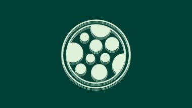 Beyaz Pizza simgesi yeşil arka planda izole edildi. Fast food menüsü. 4K Video hareketli grafik canlandırması.