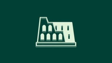 Roma 'daki Beyaz Kolezyum, İtalya' daki ikon yeşil arka planda izole edilmiş. Kolezyum işareti. Antik Roma 'nın sembolü, gladyatör dövüşleri. 4K Video hareketli grafik canlandırması.