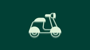 Beyaz Scooter simgesi yeşil arkaplanda izole edildi. 4K Video hareketli grafik canlandırması.