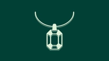 Kolye ikonundaki beyaz kolye yeşil arka planda izole edilmiş. 4K Video hareketli grafik canlandırması.