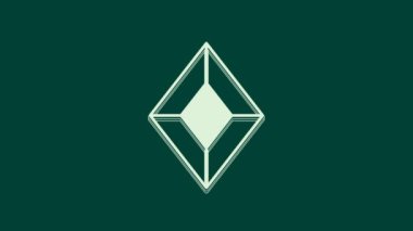 Beyaz Mücevher taşı simgesi yeşil arkaplanda izole edilmiş. Mücevher sembolü. Elmas. 4K Video hareketli grafik canlandırması.