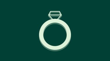 Beyaz Elmas nişan yüzüğü ikonu yeşil arka planda izole edilmiş. 4K Video hareketli grafik canlandırması.