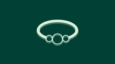 Beyaz bilezik mücevher ikonu yeşil arka planda izole edildi. Bilezik işareti. 4K Video hareketli grafik canlandırması.