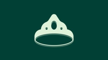 Beyaz Kral taç ikonu yeşil arka planda izole edildi. 4K Video hareketli grafik canlandırması.