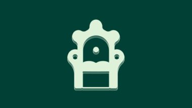 Beyaz Ortaçağ taht simgesi yeşil arka planda izole edilmiş. 4K Video hareketli grafik canlandırması.