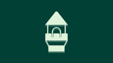 Beyaz Kale kulesi simgesi yeşil arkaplanda izole edildi. Kale işareti. 4K Video hareketli grafik canlandırması.