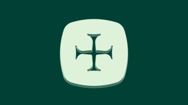 Beyaz Haçlı Seferi simgesi yeşil arka planda izole edildi. 4K Video hareketli grafik canlandırması.