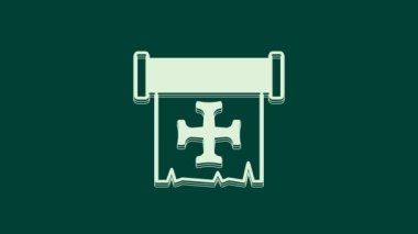 Beyaz Haçlı Seferi simgesi yeşil arka planda izole edildi. 4K Video hareketli grafik canlandırması.