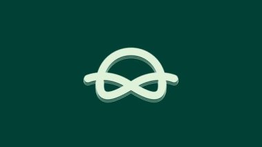 Yeşil arkaplanda beyaz denizcilik halat düğümleri simgesi var. İp düğümlendi. 4K Video hareketli grafik canlandırması.