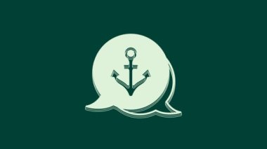 Beyaz Anchor simgesi yeşil arkaplanda izole edildi. 4K Video hareketli grafik canlandırması.