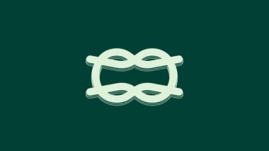 Yeşil arkaplanda beyaz denizcilik halat düğümleri simgesi var. İp düğümlendi. 4K Video hareketli grafik canlandırması.