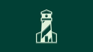 Beyaz Deniz feneri simgesi yeşil arkaplanda izole edildi. 4K Video hareketli grafik canlandırması.