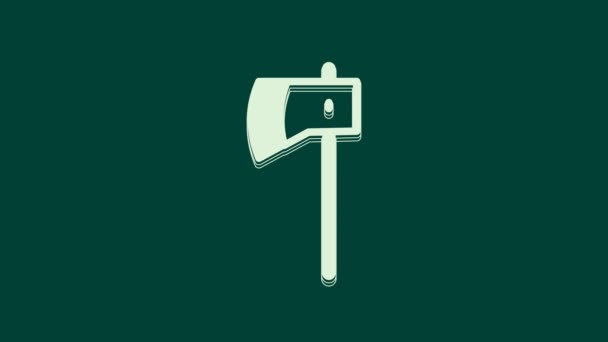 White Wooden Axe Icon Isolated Green Background Lumberjack Axe Video — Stock Video