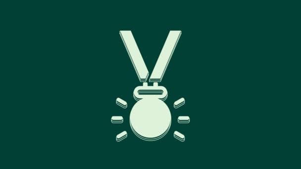 Λευκό Μετάλλιο Εικονίδιο Απομονώνονται Πράσινο Φόντο Σύμβολο Νικητή Γραφική Κίνηση — Αρχείο Βίντεο