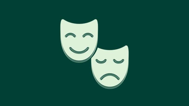 White Comedy Tragedy Theatrical Masks Icon Isolated Green Background Video — Stock Video