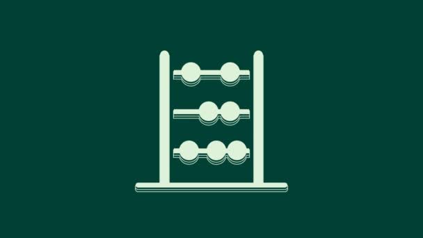 Ícone Abacus Branco Isolado Fundo Verde Quadro Contagem Tradicional Sinal — Vídeo de Stock
