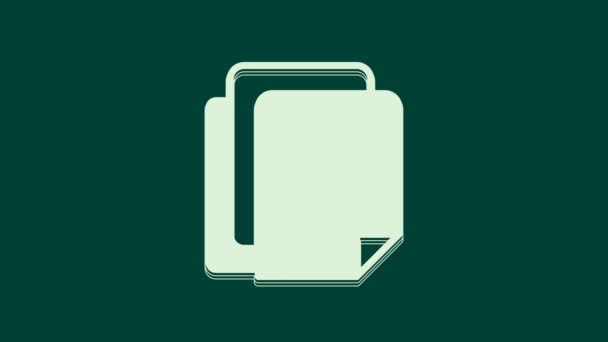 緑色の背景に隔離されたホワイトファイルドキュメントアイコン チェックリストのアイコン ビジネスコンセプト 4Kビデオモーショングラフィックアニメーション — ストック動画