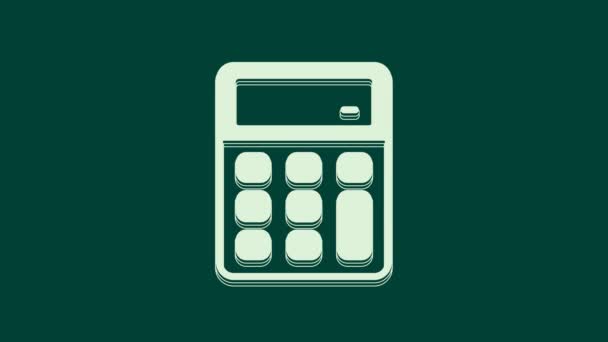 Icona Calcolatrice Bianca Isolata Sfondo Verde Simbolo Contabile Calcoli Aziendali — Video Stock