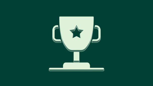 Witte Beker Pictogram Geïsoleerd Groene Achtergrond Winnaar Trofee Symbool Kampioenschap — Stockvideo