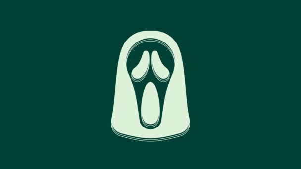 Hvid Funny Skræmmende Spøgelse Maske Til Halloween Ikon Isoleret Grøn – Stock-video
