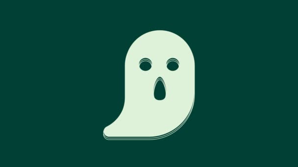 Beyaz Hayalet Simgesi Yeşil Arkaplanda Izole Edildi Mutlu Cadılar Bayramı — Stok video