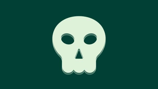 Beyaz Kafatası Simgesi Yeşil Arkaplanda Izole Edildi Mutlu Cadılar Bayramı — Stok video