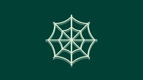 白色蜘蛛网图标孤立在绿色背景 Cobweb标志 万圣节快乐派对4K视频运动图形动画 — 图库视频影像