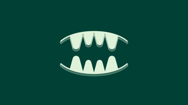 White Vampire Teeth Icon Isolated Green Background Happy Halloween Party — Stock Video