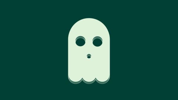 White Ghost Icoon Geïsoleerd Groene Achtergrond Gelukkig Halloween Feest Video — Stockvideo