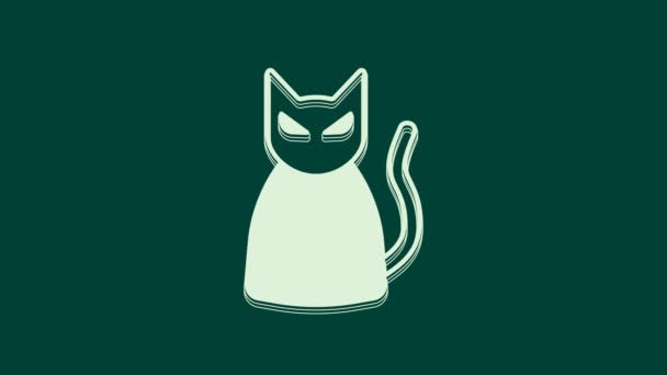Weiße Schwarze Katze Symbol Isoliert Auf Grünem Hintergrund Frohe Halloween — Stockvideo