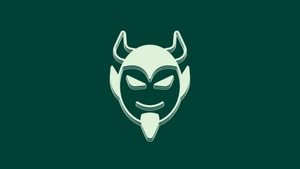 White Devil Head Icon Isolated Green Background Happy Halloween Party — Stock Video