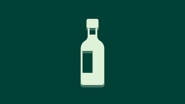 Biała Butelka Ikony Wina Izolowane Zielonym Tle Animacja Graficzna Ruchu — Wideo stockowe