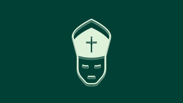 Icono Papa Blanco Aislado Sobre Fondo Verde Sombrero Papa Santo — Vídeo de stock