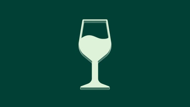 Pictograma Sticlă Vin Alb Izolată Fundal Verde Semn Wineglass Animație — Videoclip de stoc