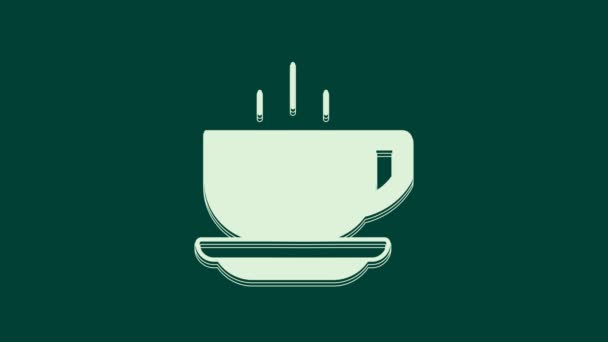 Vit Kaffekopp Ikon Isolerad Grön Bakgrund Tekopp Varmt Dricka Kaffe — Stockvideo