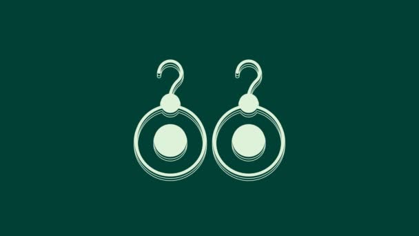 White Earrings Icon Isolated Green Background Jewelry Accessories Video Motion — Vídeo de Stock