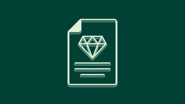 Weißes Zertifikat Des Diamanten Symbols Auf Grünem Hintergrund Video Motion — Stockvideo