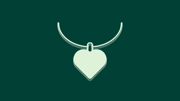 White Necklace Heart Shaped Pendant Icon Isolated Green Background Jewellery — Stock Video