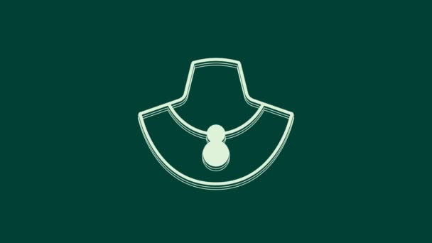 Белое Ожерелье Иконке Манекена Выделено Зеленом Фоне Видеографическая Анимация — стоковое видео