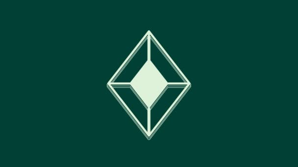White Gem Stone Icon Isolated Green Background Jewelry Symbol Diamond — Vídeo de Stock