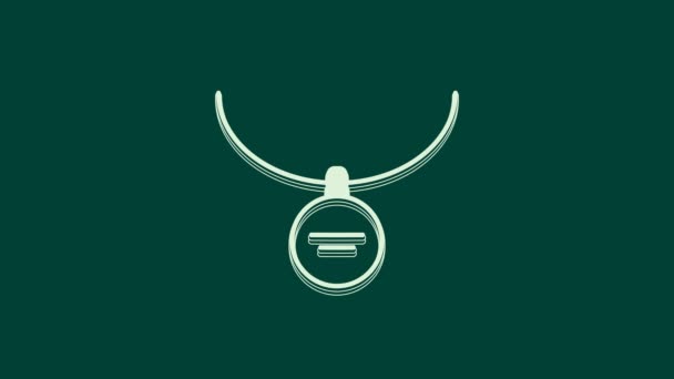 Medallón Blanco Icono Del Collar Aislado Sobre Fondo Verde Animación — Vídeo de stock