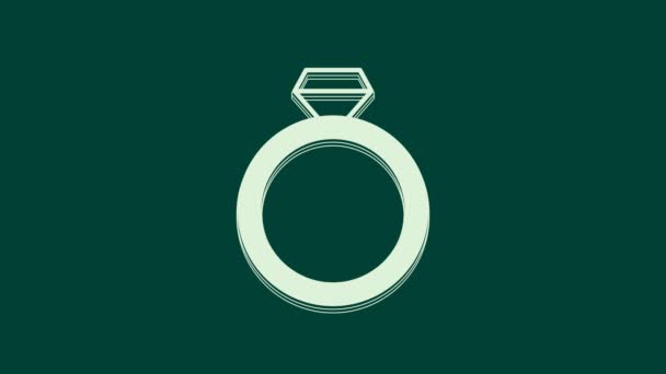 White Diamond Verlobungsring Symbol Isoliert Auf Grünem Hintergrund Video Motion — Stockvideo