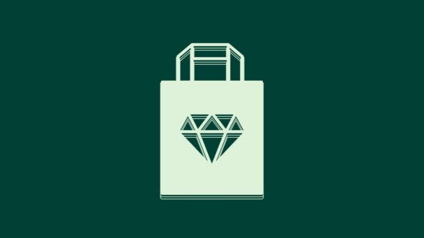 Białe Zakupy Torba Biżuteria Ikona Izolowane Zielonym Tle Animacja Graficzna — Wideo stockowe