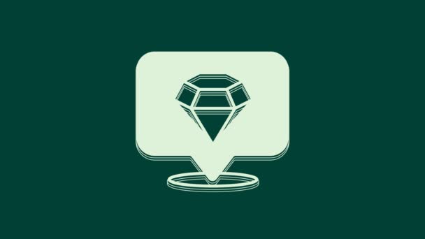 Vit Diamond Ikonen Isolerad Grön Bakgrund Smyckessymbol Gem Sten Video — Stockvideo