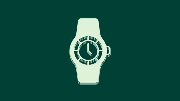 緑の背景に隔離されたホワイトリストウォッチアイコン 腕時計のアイコン 4Kビデオモーショングラフィックアニメーション — ストック動画