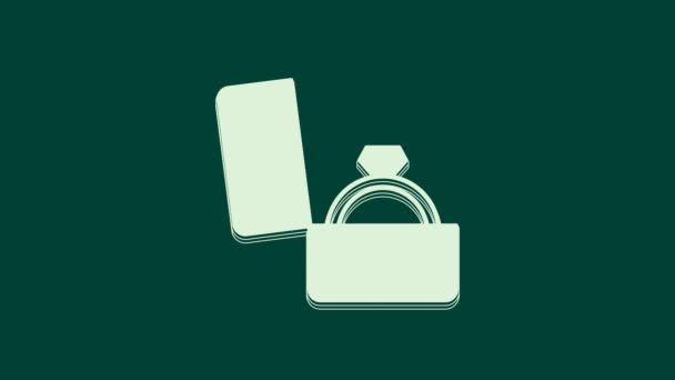 White Diamond Engagement Ring Box Icon Isolated Green Background Video — Vídeo de Stock