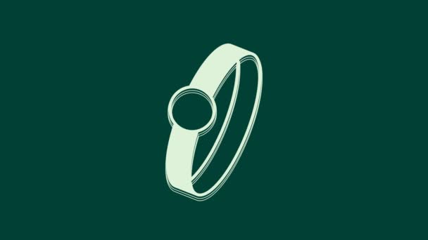 白色钻石订婚戒指图标孤立在绿色背景 4K视频运动图形动画 — 图库视频影像
