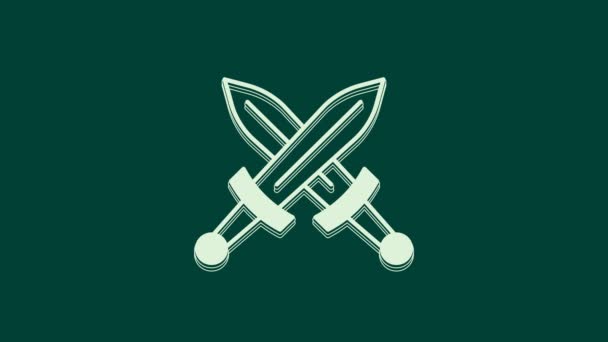 White Crossed Medieval Sword Icon Isolated Green Background Medieval Weapon — Stock Video
