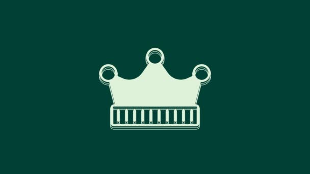 Biała Ikona Korony Króla Odizolowana Zielonym Tle Animacja Graficzna Ruchu — Wideo stockowe